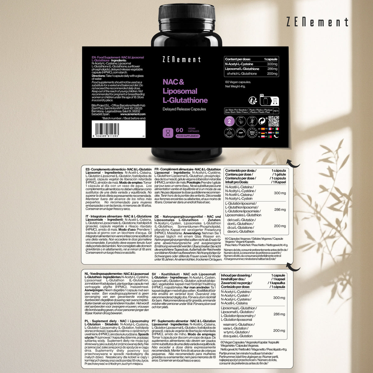 NAC und Liposomales L-Glutathion Kapsel mit verzögerter Freisetzung