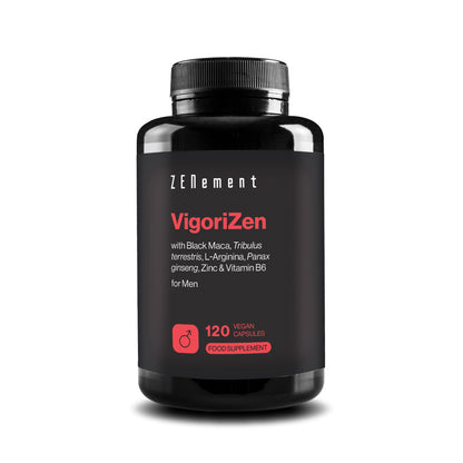 VigoriZen avec Maca Noire, Tribulus terrestris, L-Arginine, Panax ginseng, Zinc et Vitamine B6 - 120 Gélules Véganes